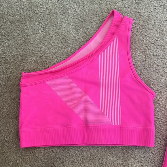 Neon pink, one shoulder Fabletics Set - Picture 3 of 5